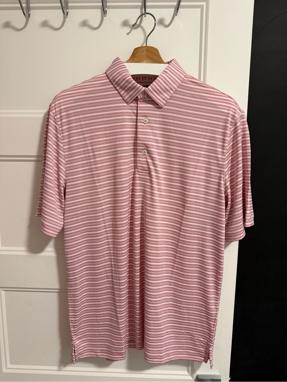 Greg Norman Play Dry Golf Polo – Pink & White Striped – Men’s M
